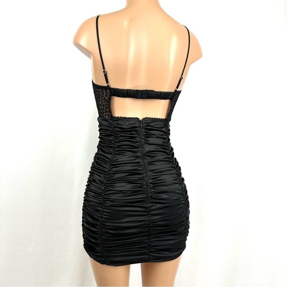 For Love & Lemons XS Black Lace & Ruched Satin Slip Mini Dress Whimsigoth Fairy - Picture 8 of 14